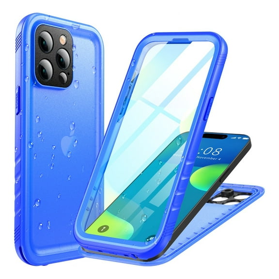 PlusAcc For iPhone 14 Pro Max Waterproof Shockproof Dustproof Case with Built-in Clear Screen Protector Rugged Cover - Blue