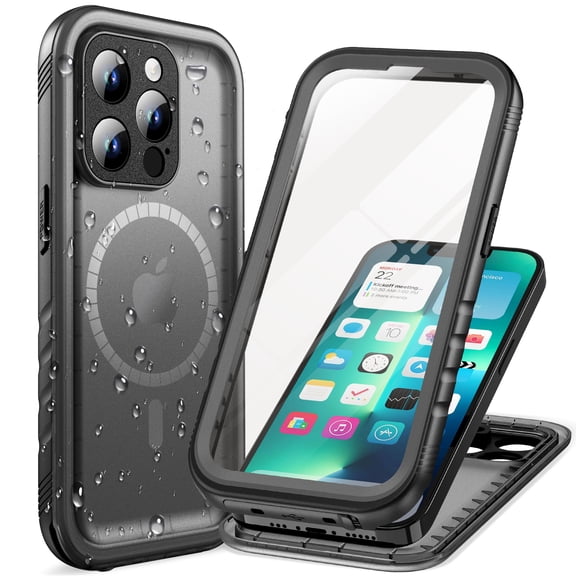 PlusAcc Magnetic Waterproof Case for iPhone 13 Pro Max Heavy Duty Compatible with MagSafe Shockproof 360 Full Body with Screen Protector - Black