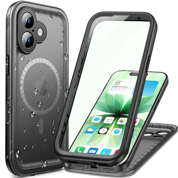 PlusAcc Magnetic Waterproof Case for iPhone 17 Compatible with MagSafe Heavy Duty Shockproof 360 Full Body with Screen Camera Protector - Black