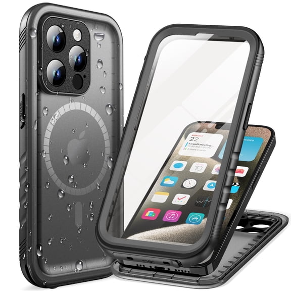 PlusAcc Waterproof Case for iPhone 15 Pro Max Compatible with MagSafe Built-in Screen Protector Shockproof Full Body Protection,Black