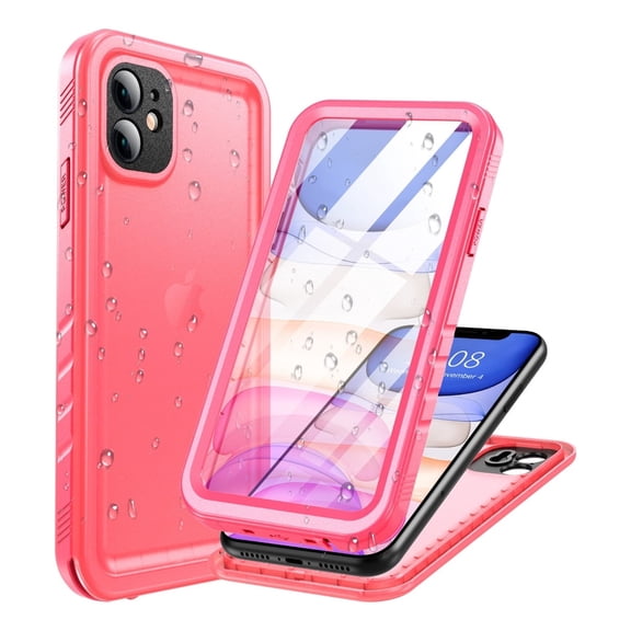 PlusAcc Waterproof Shockproof Case for iPhone 11 with Screen/Camera Protector - Pink