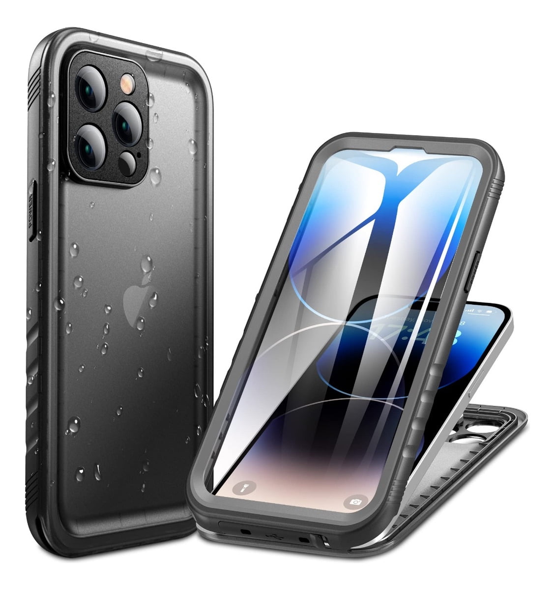 PlusAcc For iPhone 14 Pro Waterproof Shockproof Dustproof Case with Builtin Clear Screen