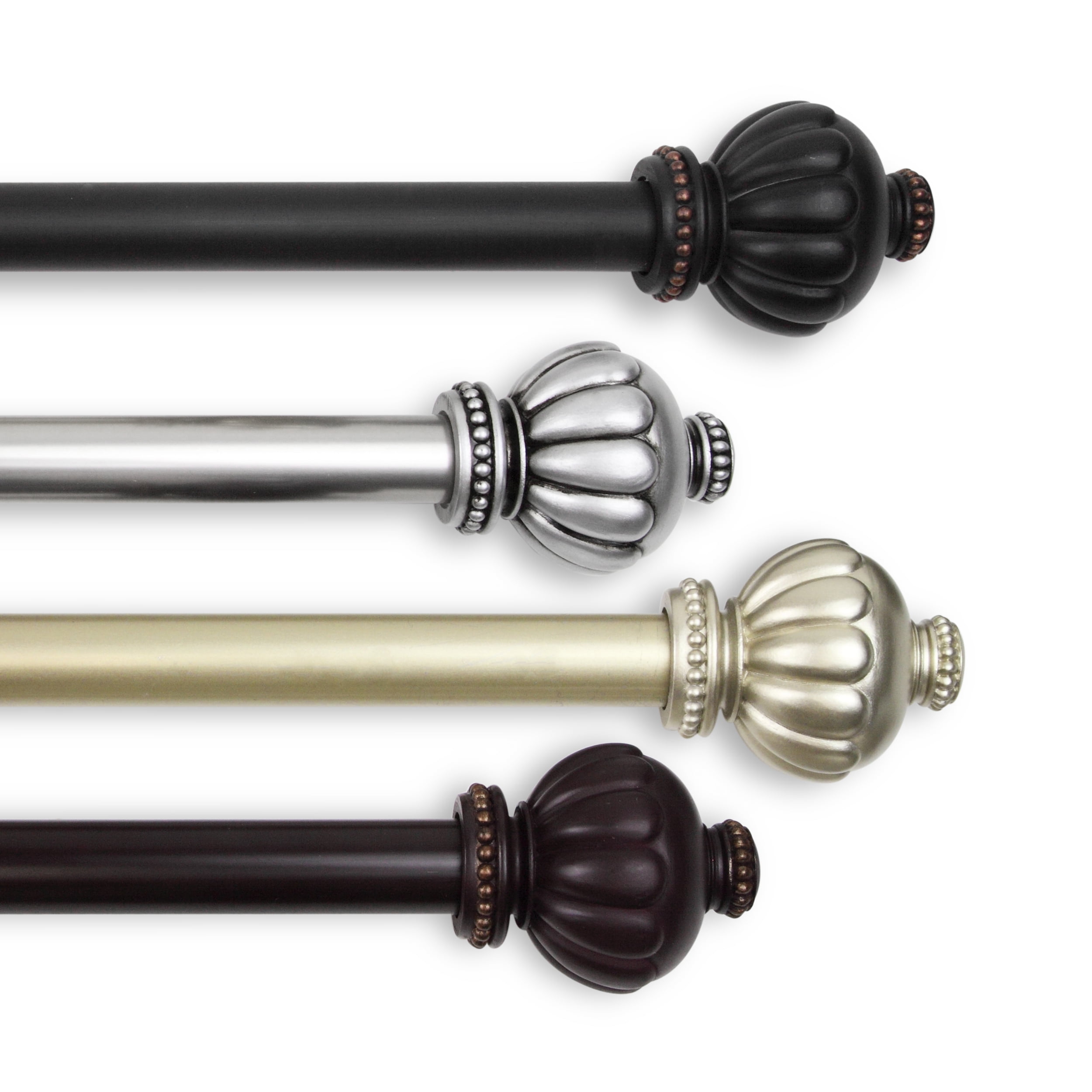 PlusCasa Black Ribbed Knob Adjustable Single Curtain Rods Set 28" - 48"