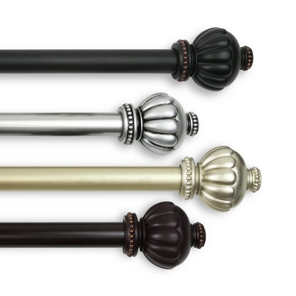 PlusCasa Black Ribbed Knob Adjustable Single Curtain Rods Set 48" - 84"