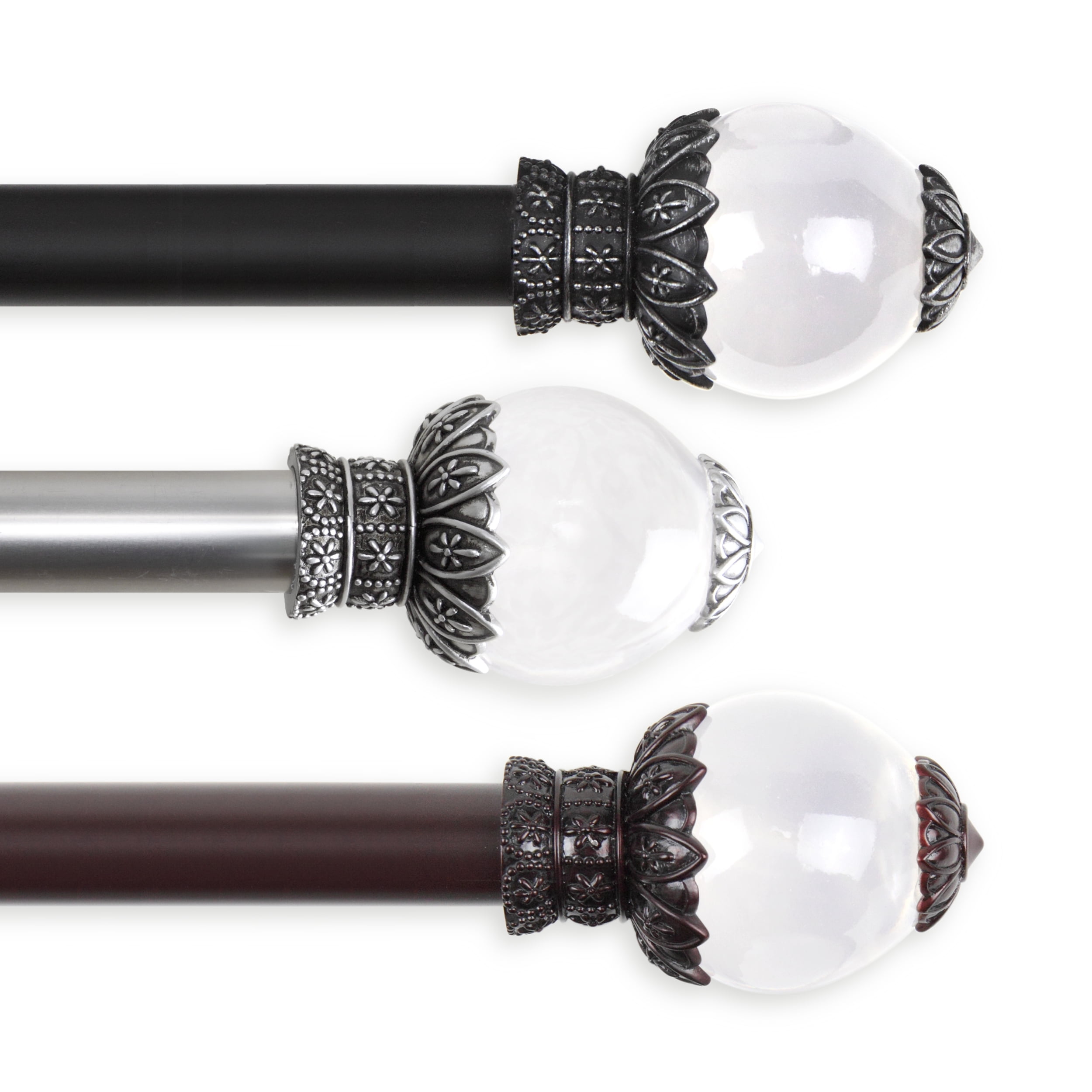 PlusCasa Classic 1" Black Ball Adjustable Single Curtain Rods Set 28" - 48"