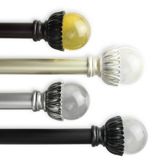 PlusCasa Classic 1" Light Gold Ball Adjustable Single Curtain Rods Set 160" - 240"