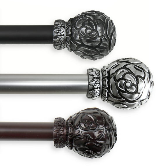 PlusCasa Classic 1" Mahogany Ball Adjustable Single Curtain Rods Set, 120" - 170"