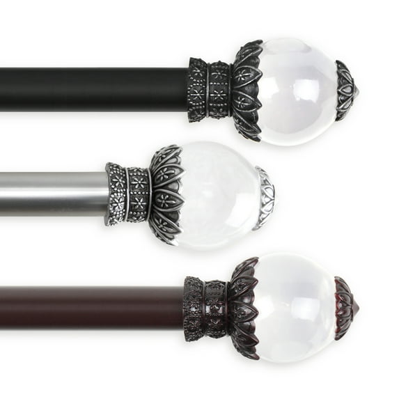 PlusCasa Classic 1" Mahogany Ball Adjustable Single Curtain Rods Set 28" - 48"