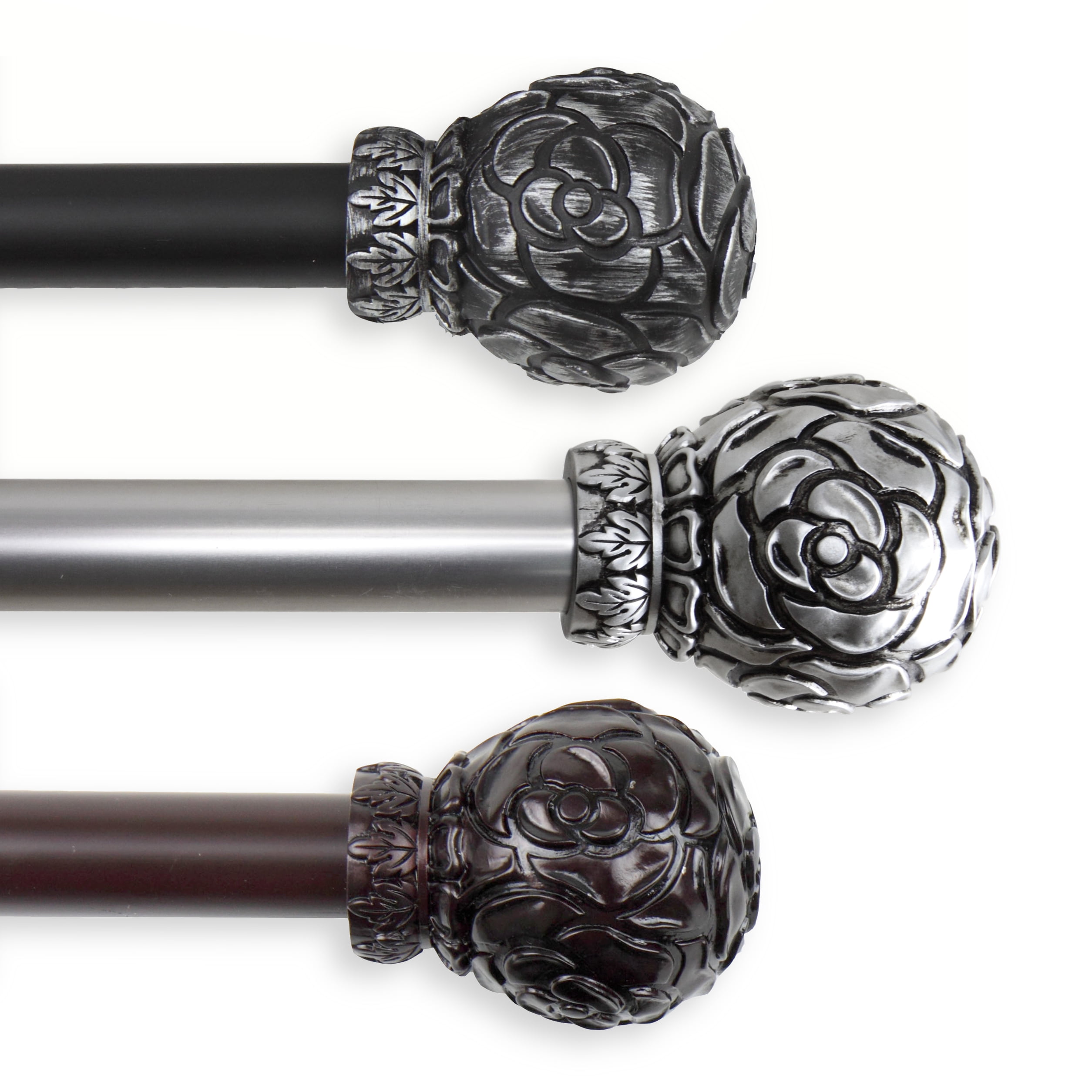 PlusCasa Classic 1" Mahogany Ball Adjustable Single Curtain Rods Set 28" - 48"