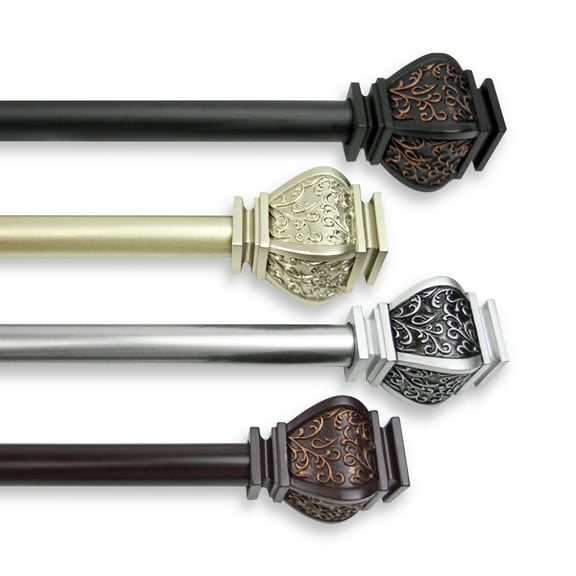PlusCasa Classic 1" Mahogany Ribbed Knob Adjustable Single Curtain Rods Set, 120" - 170"