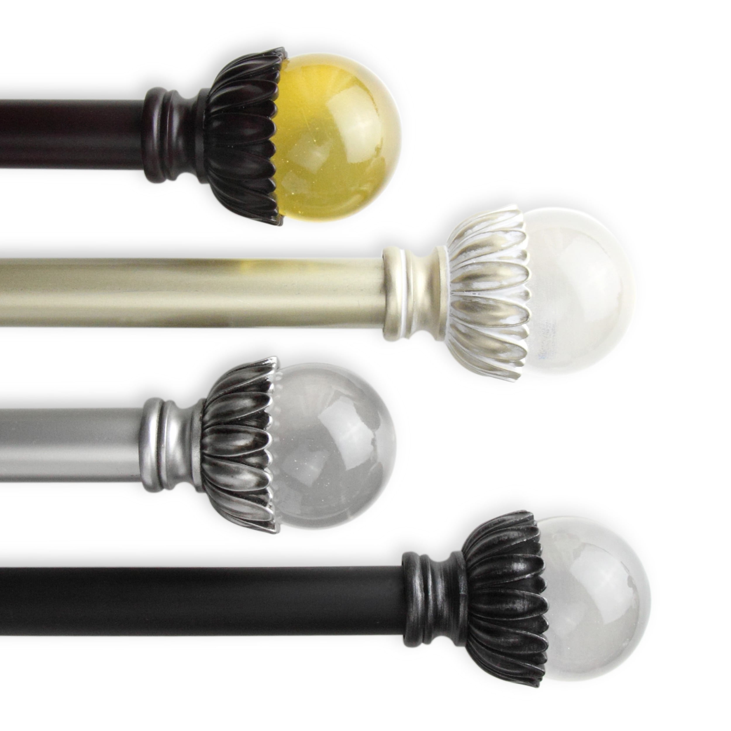 PlusCasa Classic 1" Satin Nickel Ball Adjustable Single Curtain Rods Set 48" - 84"