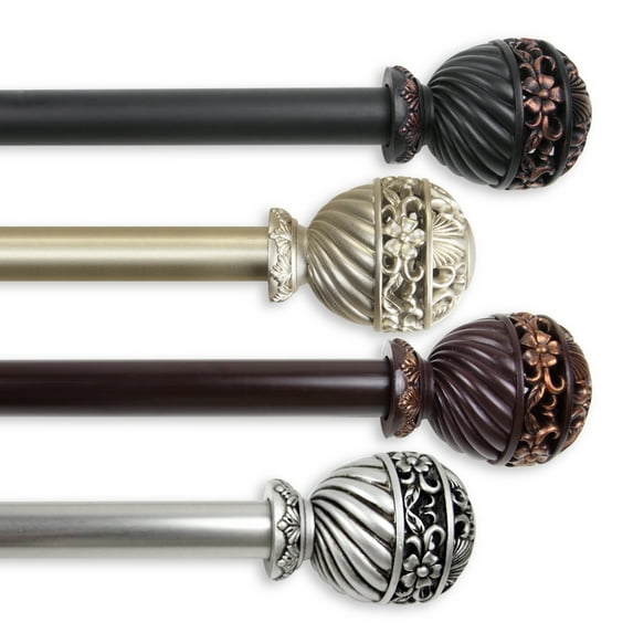PlusCasa Mahogany Ball Adjustable Single Curtain Rods Set 160" - 240"