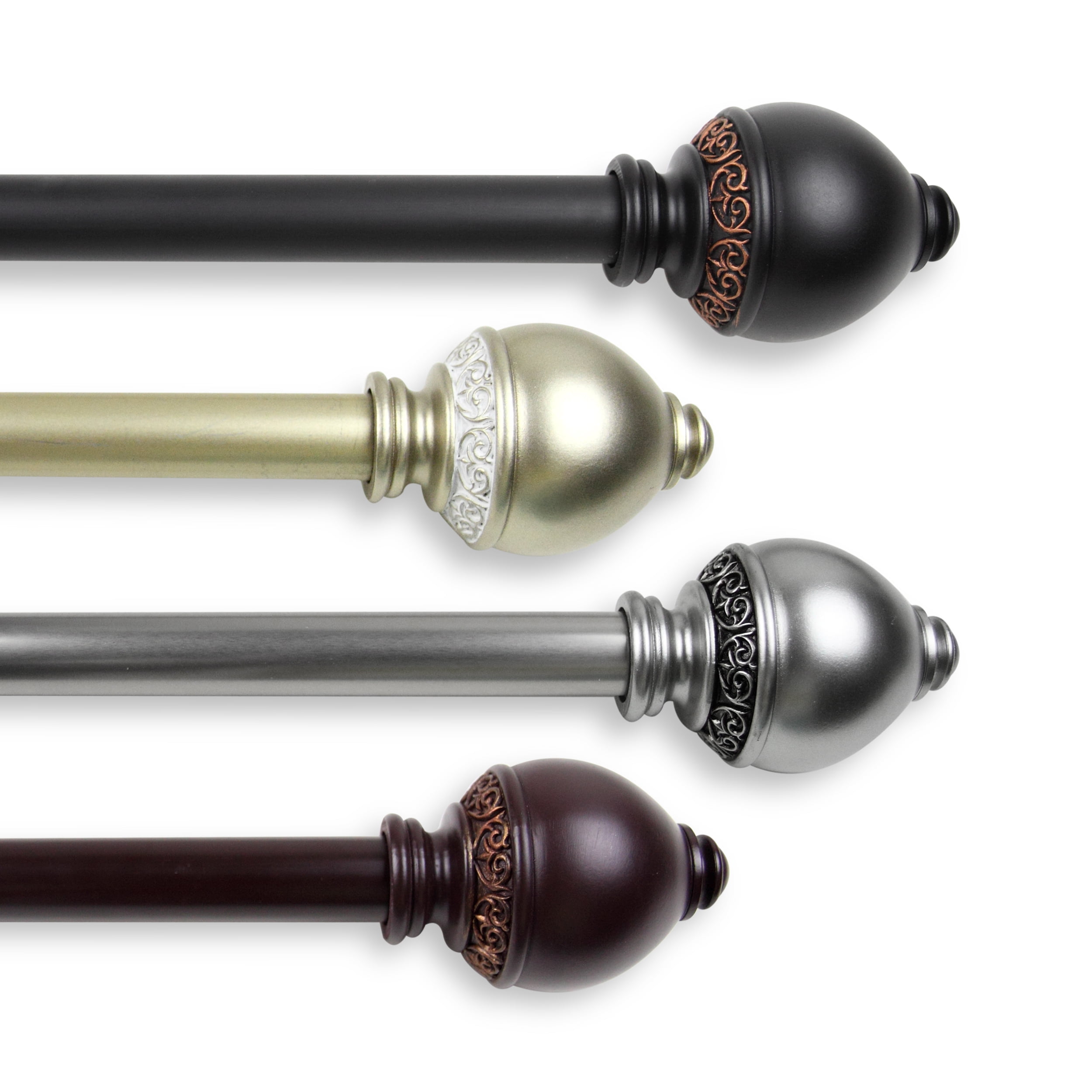 PlusCasa Mahogany Ball Adjustable Single Curtain Rods Set 28" - 48"