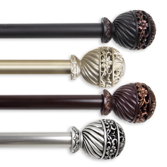 PlusCasa Mahogany Ball Adjustable Single Curtain Rods Set 48" - 84"