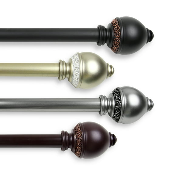 PlusCasa Mahogany Ball Adjustable Single Curtain Rods Set 66" - 120"