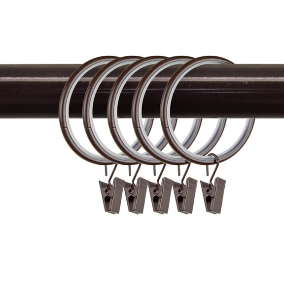 PlusCasa Noise-Canceling 1-3/4 inch Cocoa Curtain Rings with Clips (10 Count)