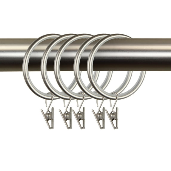 PlusCasa Noise-Canceling 1-3/4 inch Satin Nickel Curtain Rings with Clips (10 Count)