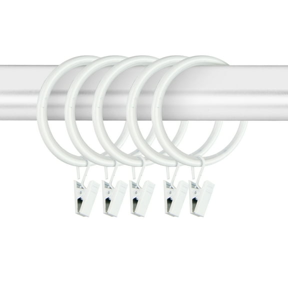 PlusCasa Noise-Canceling 1-3/4 inch White Curtain Rings with Clips (10 Count)