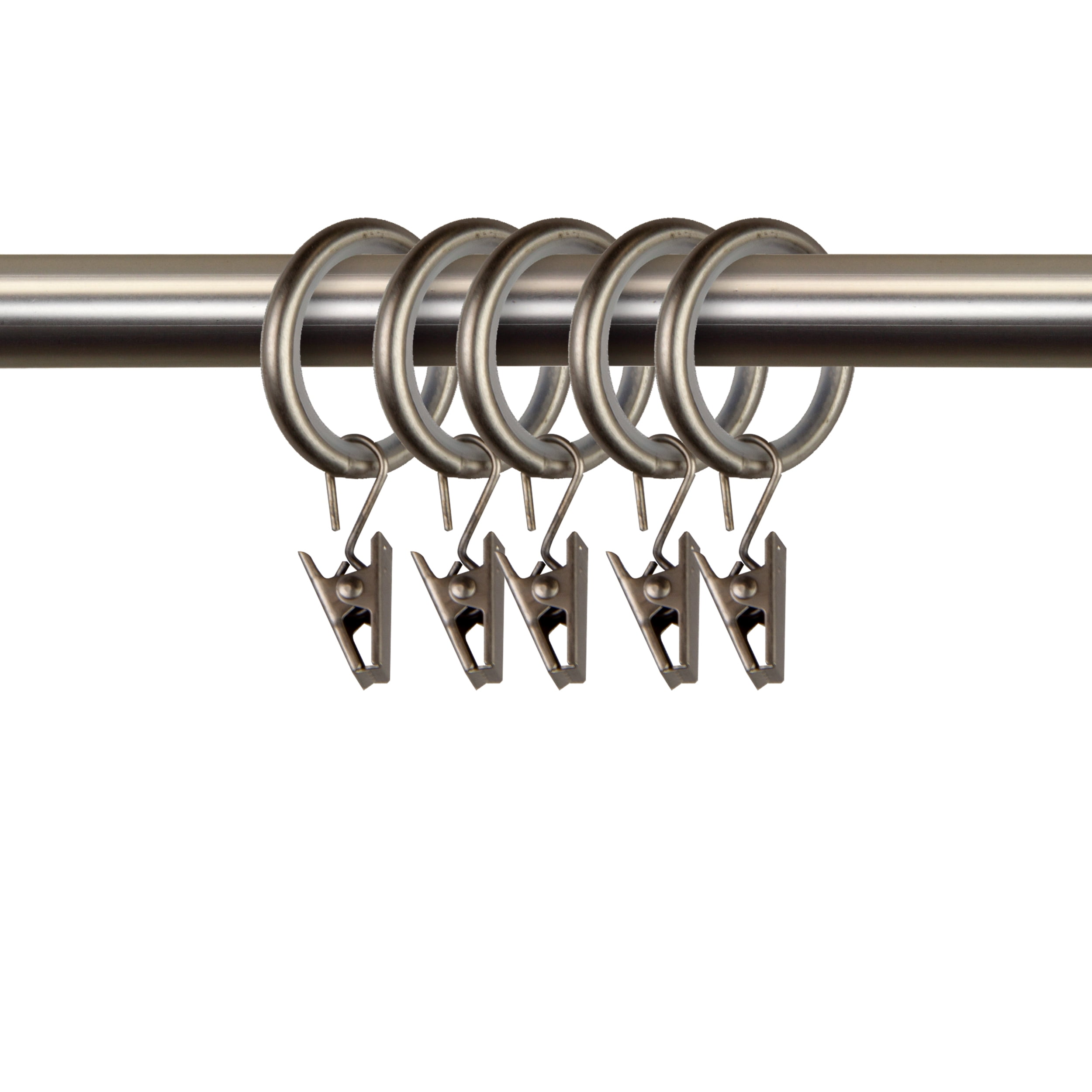 PlusCasa Noise-Canceling 7/8 inch Satin Nickel Curtain Rings with Clips (10 Count)