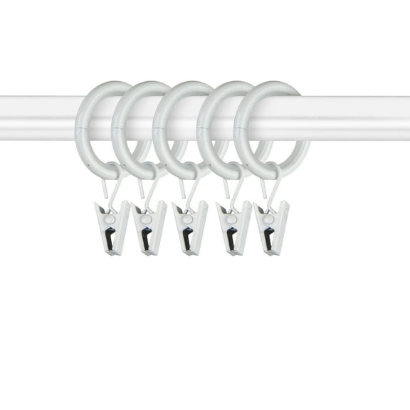 PlusCasa Noise-Canceling 7/8 inch White Curtain Rings with Clips (10 Count)