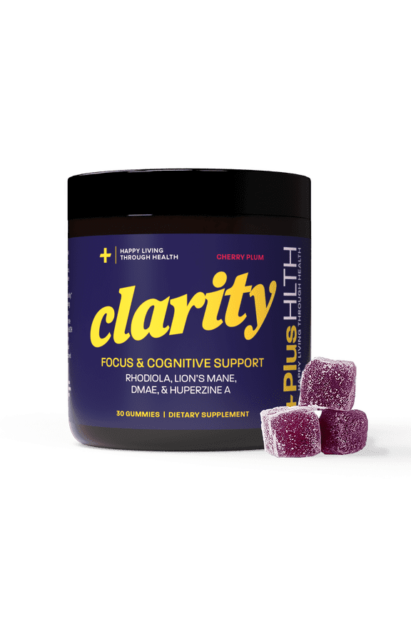 Clarity Gummy Cherry Plum 30 Count - Non-GMO, Gluten-Free, Vegan - Rhodiola, Lion's Mane, DMAE and Huperzine A for Adults - Natural Brain Support Supplement