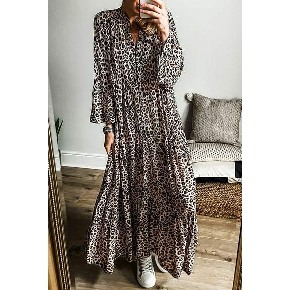 Plusashion Apricot Leopard Tiered Maxi — Elegance for Everyday
