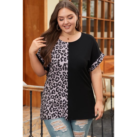 Plusashion Bold Leopard Puff Tee - Plus Size, Trendy & Cozy!