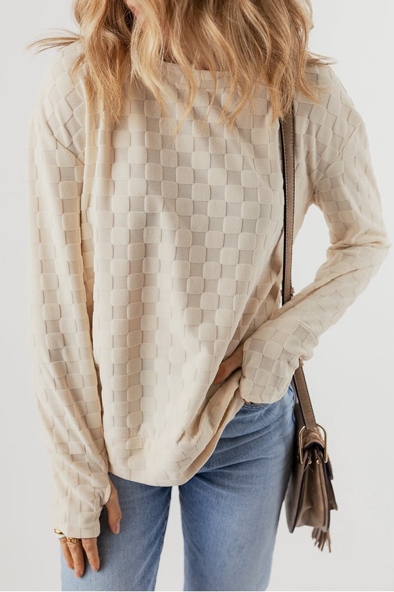 Chic Beige Textured Top: Thumbholes for Style!