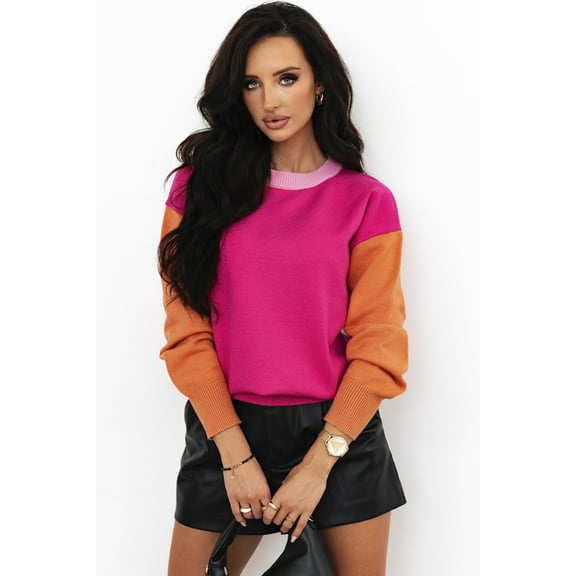 Plusashion Chic Bonbon 3-Tone Sweater: Timeless Crew Neck, Cozy & Stylish!