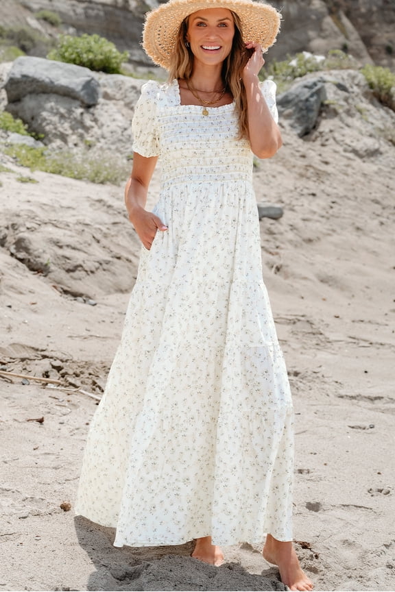 Chic Flowy White Maxi Dress – Summery Grace