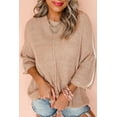 thumbnail image 1 of Plusashion Chic French Beige Striped Knit Sweater - Versatile 3/4 Sleeve Fashion, 1 of 8