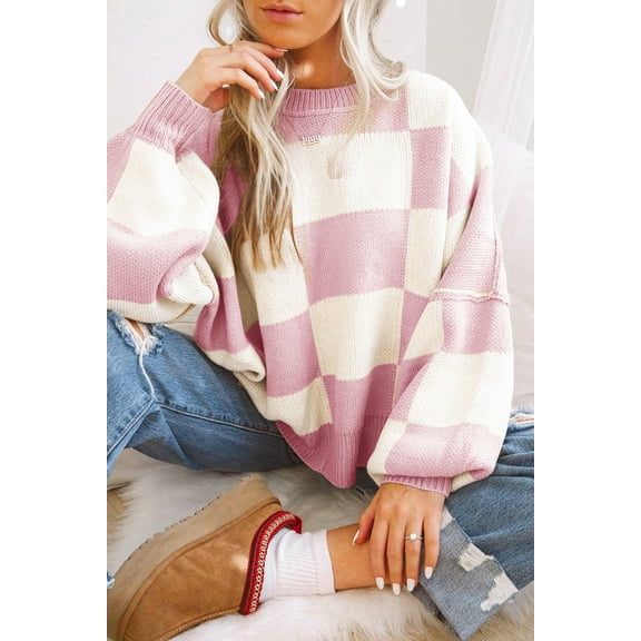 Plusashion Chic Plaid Bishop Sleeves Sweater - Elevate Your Style!