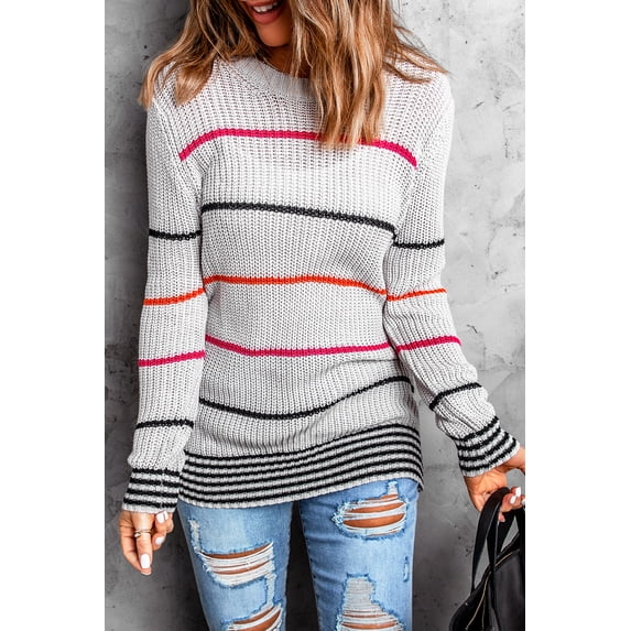 Plusashion Chic Striped Knit Sweater - Versatile, All-Season Style!