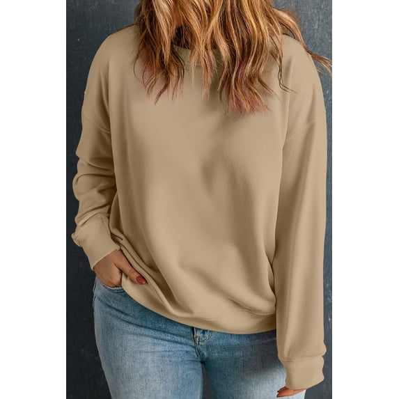 Plusashion Elegant Apricot Crew Neck Plus Size Sweatshirt - All Sizes for Curvy Style!