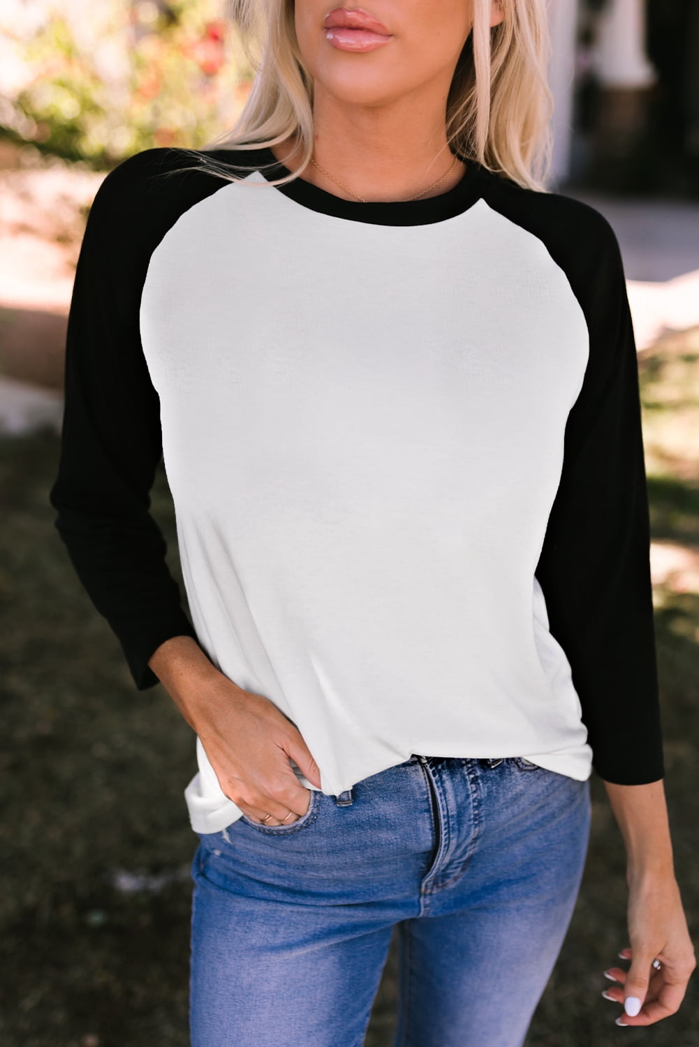 Plusashion Elegant Black Block Raglan - Versatile Daily Top for Women ...