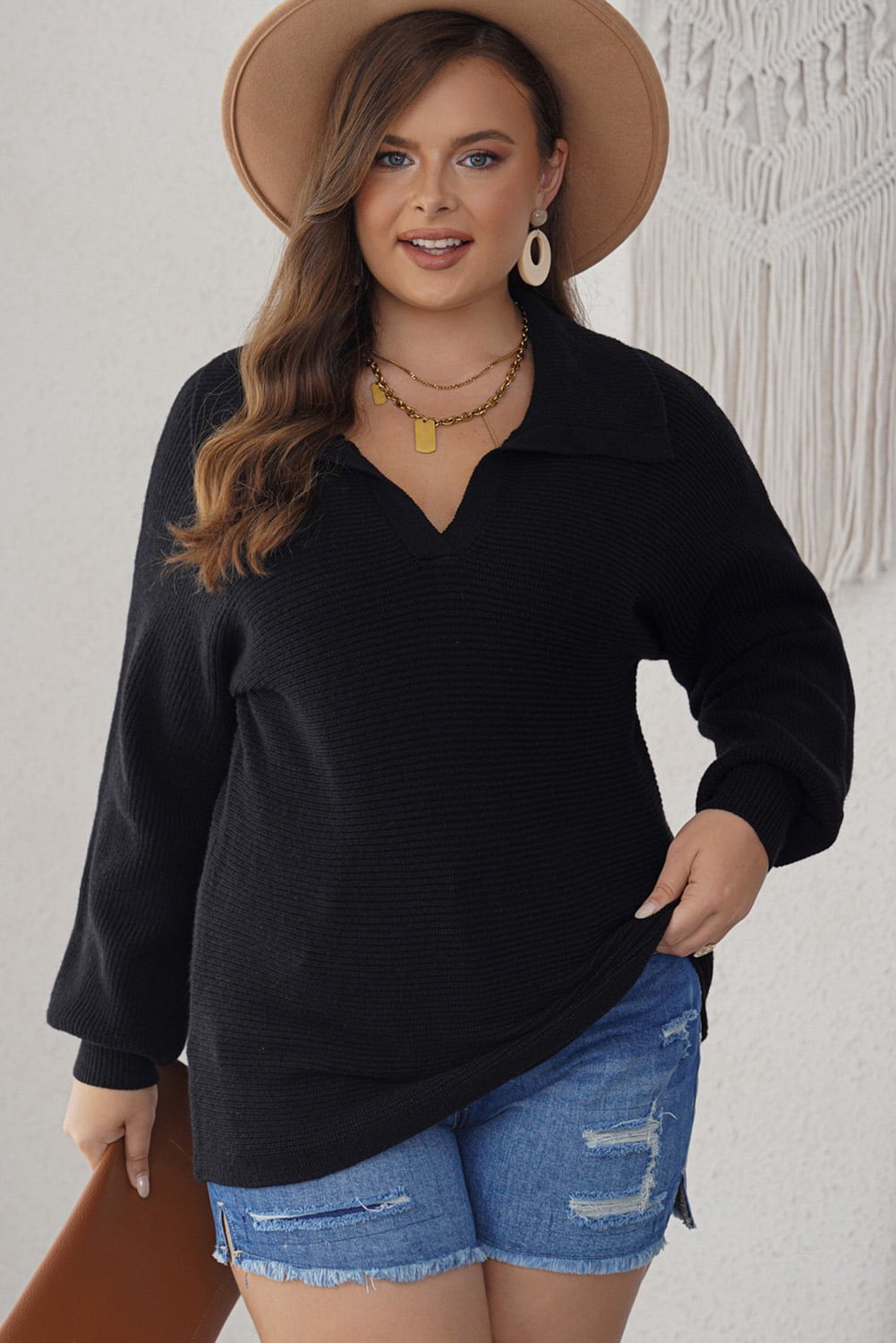 Plus Size Ribbed Sweaters Plusashion Elegant Plus Size Black Ribbed Knit Sweater - Versatile Puff ...