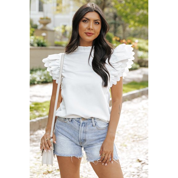 Plusashion Elegant Ruffle Sleeves Top - Timeless White for Every Occasion