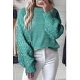 thumbnail image 1 of Plusashion Elegant Sea Green Cable Knit Sweater - Drop Shoulder, Long Sleeve Fashion, 1 of 8