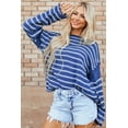 thumbnail image 1 of Plusashion Elevate Your Style with Sky Blue Stripe Drop Shoulder Knit Sweater - Comfort & Chic!, 1 of 8
