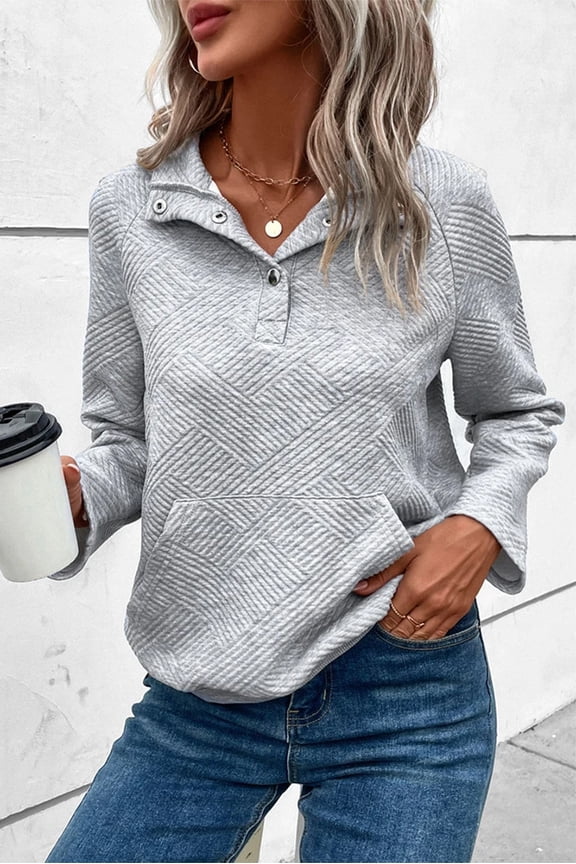 Essential Grey Long-Sleeve Knit Pullover - Kangaroo Pocket