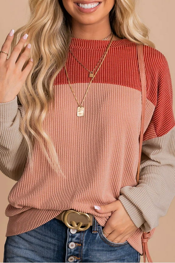 Fiery Red Block Top - Effortless Chic, Long Sleeves, All-Day Comfort