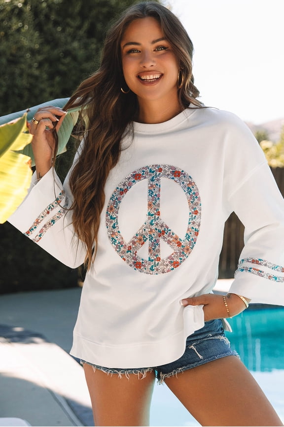 Floral Peace Tee - Dropt Shoulder, Wide Sleeves, Effortless Chic