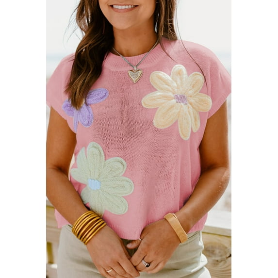 Plusashion Handmade Crochet Pink Tee - Trendy Floral Sweater for Everyday