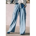 thumbnail image 1 of Plusashion Sky Blue High Waist Cargo Jeans - Comfortable Wide Leg Fit, 1 of 8