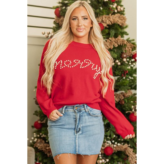 Plusashion Sparkling Merry Red Sweater: Festive Elegance for Every Occasion!