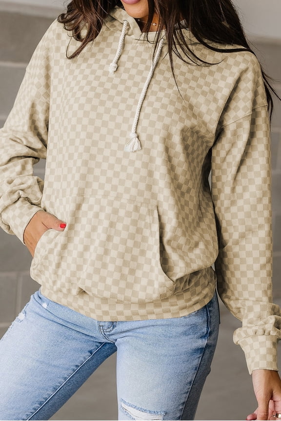 Vintage Plaid Kangaroo Pouch Drawstring Hoodie - Stylish & Cozy!