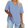 thumbnail image 1 of Pluse Size Tops for Womens V-Neck Short Sleeve Sports Blouses Solid Summer Oversized T-shirt, 1 of 4