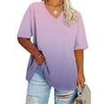 thumbnail image 1 of Pluse Size Tops for Womens V-Neck Short Sleeve Sports Blouses Solid Summer Oversized T-shirt, 1 of 4