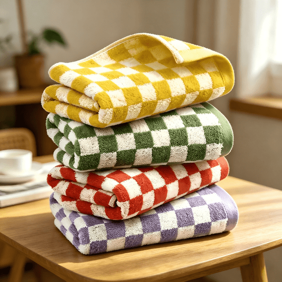 Hand Towels for Bathroom 4 Pack, Cotton Face Towels Soft Absorbent for Spa Bath Gym Kitchen, Hand Towel Set Decorative Checkered, 13 x 29 Inches, 4 Colors