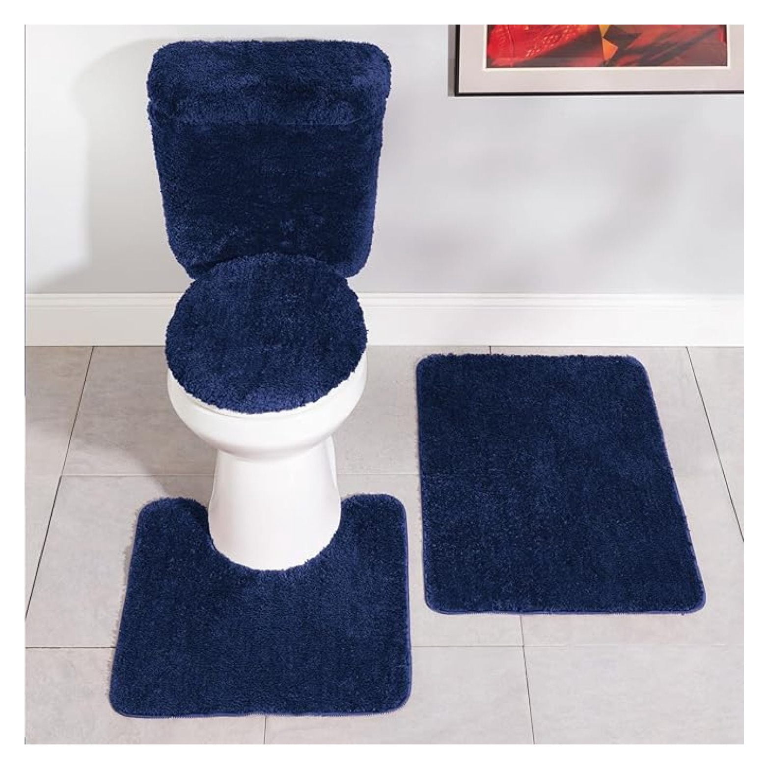 Plush 5-Piece Bath Rug Set, Soft, Non-Slip Bathroom Rugs, Absorbent and Quick-Drying Bath Mat, Lid Cover, & Covers, Dark Sea